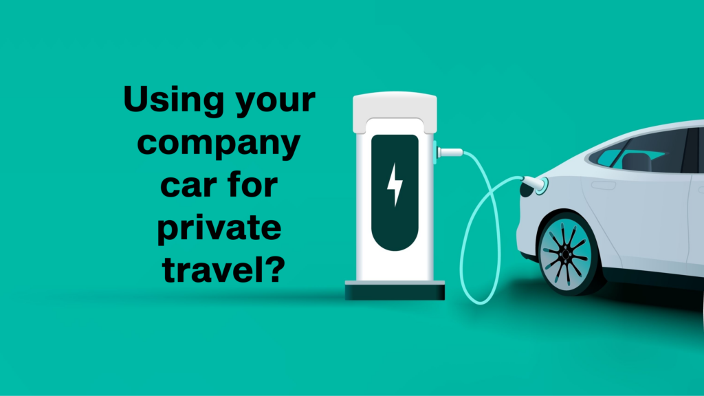 Drawing of an electric car at a charging point with the question "Using your company car for private travel?" alongside it.
